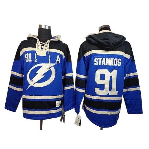 Old Time Hockey Tampa Bay Lightning NO.91 Steven Stamkos Men's Jersey (Blue Authentic Sawyer Hooded Sweatshirt)
