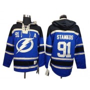 Old Time Hockey Tampa Bay Lightning NO.91 Steven Stamkos Men's Jersey (Blue Premier Sawyer Hooded Sweatshirt)
