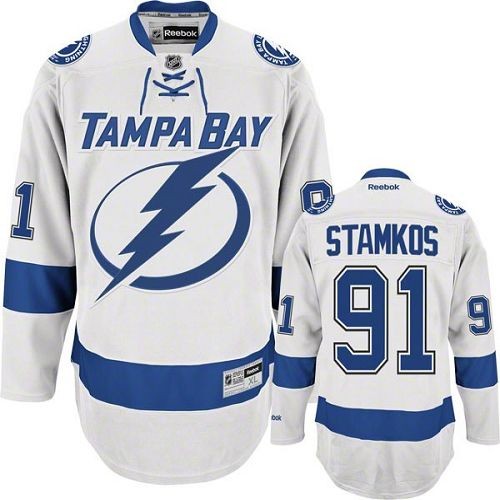 Reebok Tampa Bay Lightning NO.91 Steven Stamkos Men's Jersey (White Premier Away)